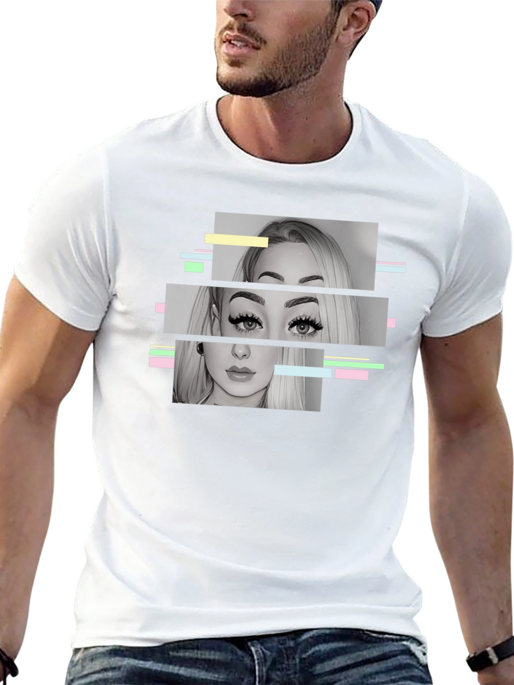 Glitch Portrait Graphic Tee - Modern Black T-Shirt