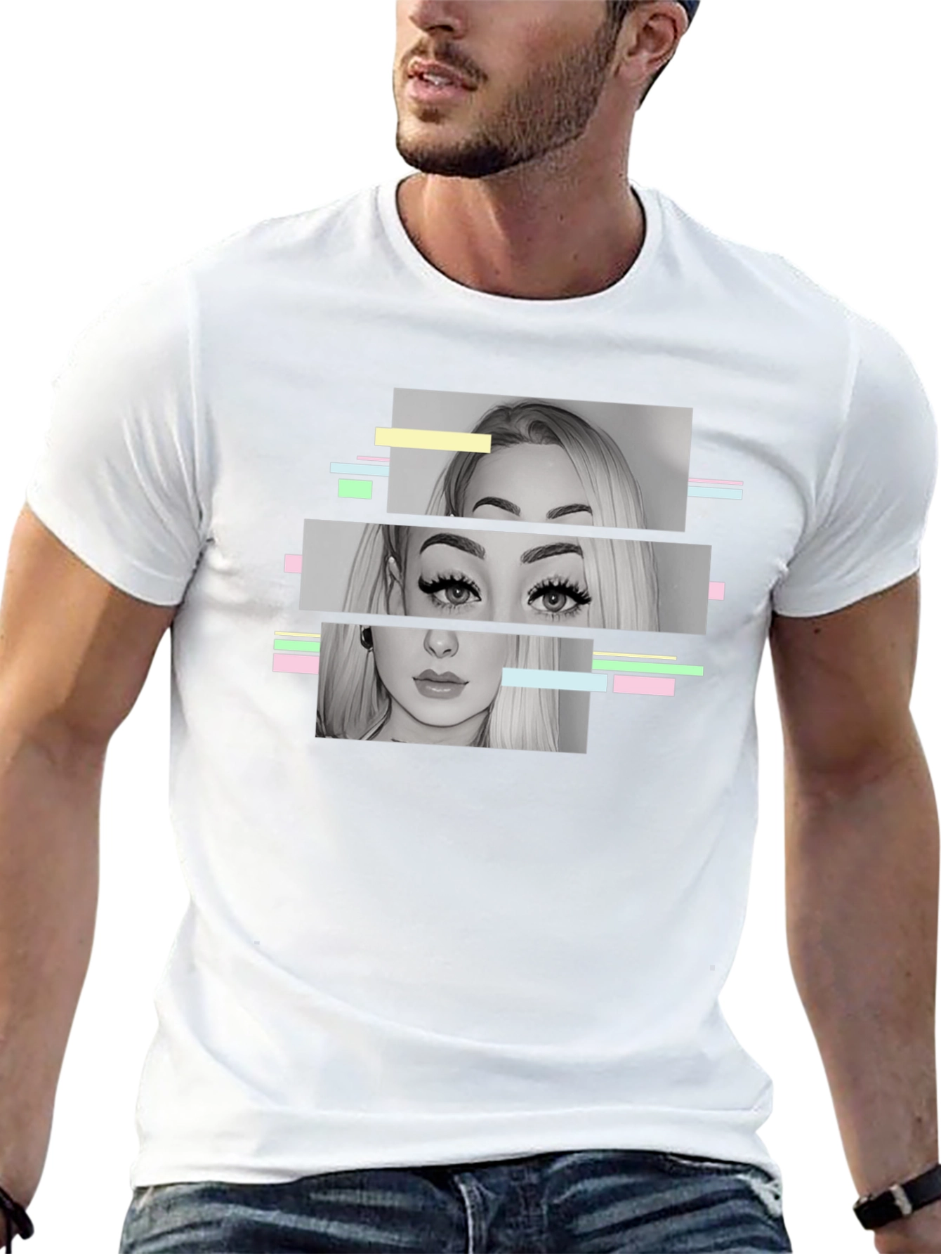 Glitch Portrait Graphic Tee - Modern Black T-Shirt