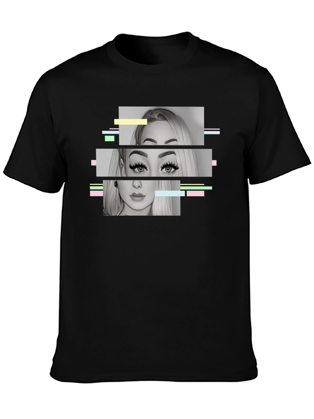 Glitch Portrait Graphic Tee - Modern Black T-Shirt