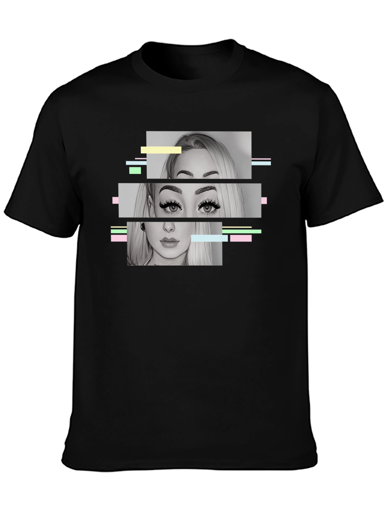 Glitch Portrait Graphic Tee - Modern Black T-Shirt