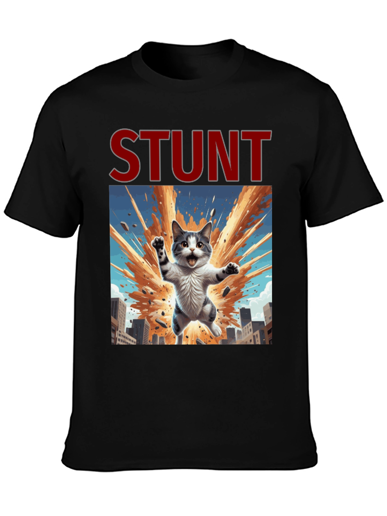 Stunt Cat Graphic Tee - Black Cotton T-Shirt