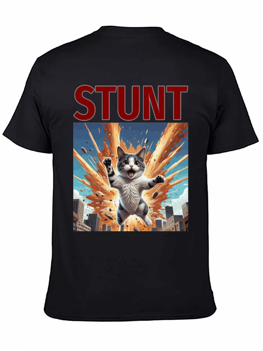 Stunt Cat Graphic Tee - Black Cotton T-Shirt