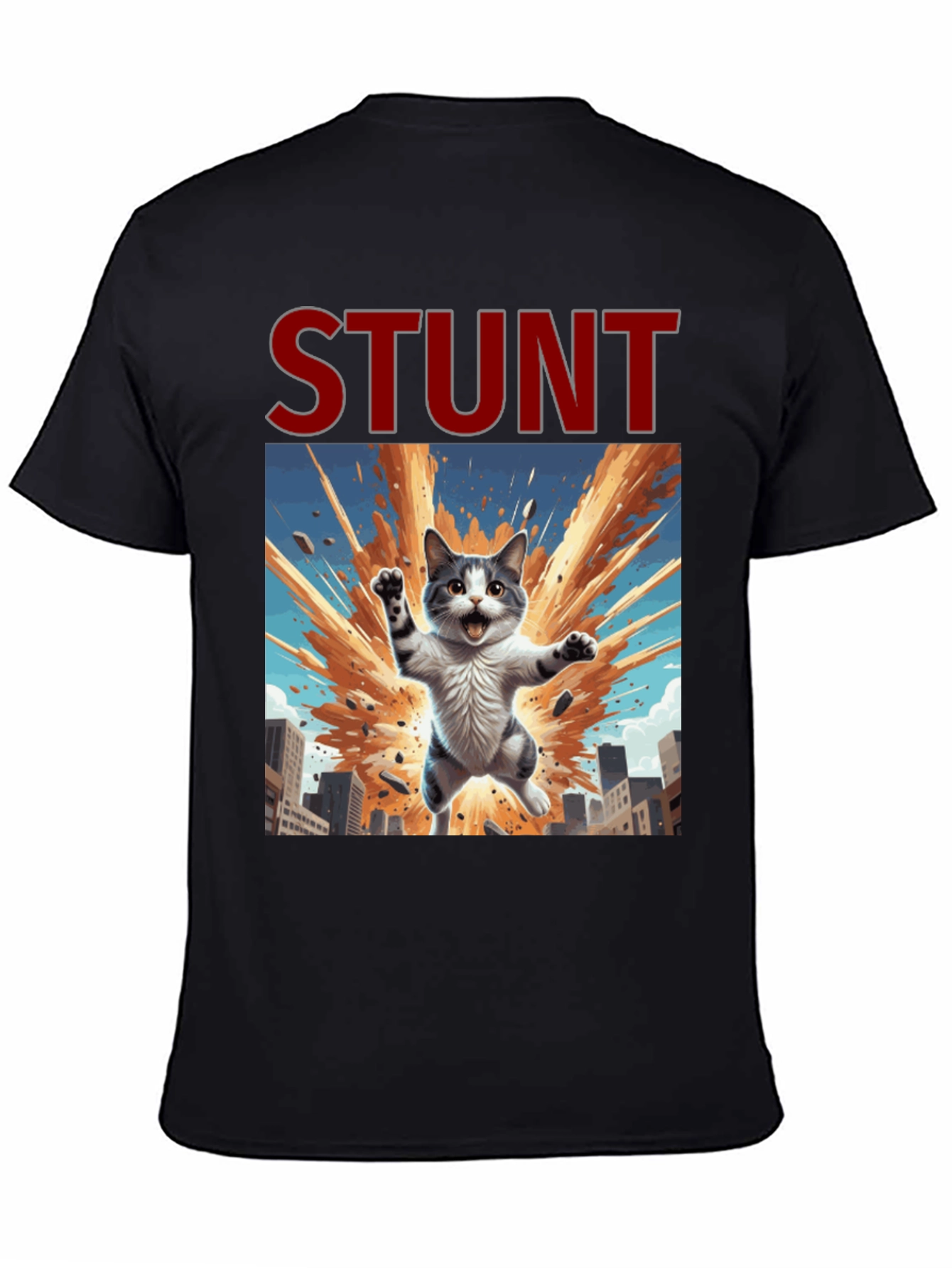 Stunt Cat Graphic Tee - Black Cotton T-Shirt