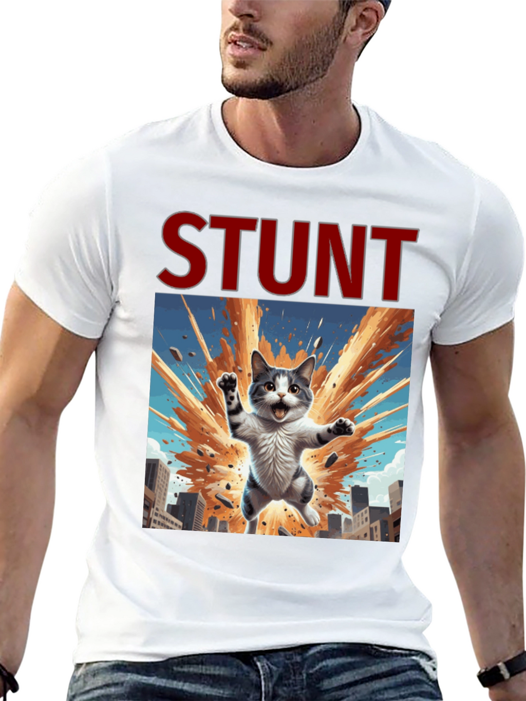 Stunt Cat Graphic Tee - Black Cotton T-Shirt