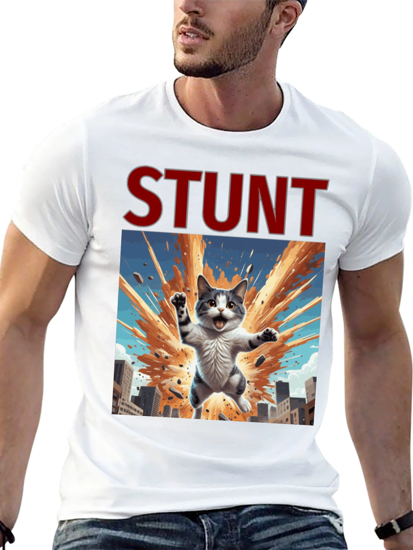 Stunt Cat Graphic Tee - Black Cotton T-Shirt