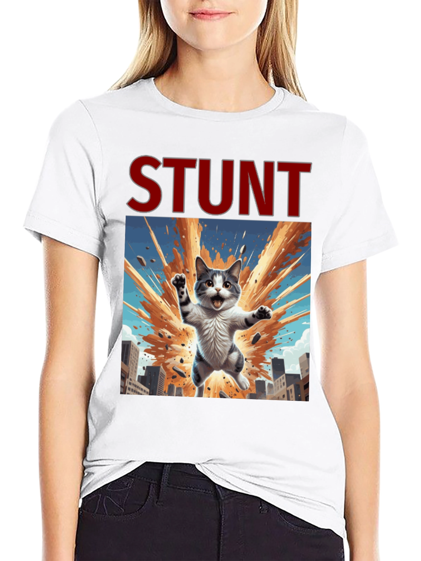 Stunt Cat Graphic Tee - Black Cotton T-Shirt