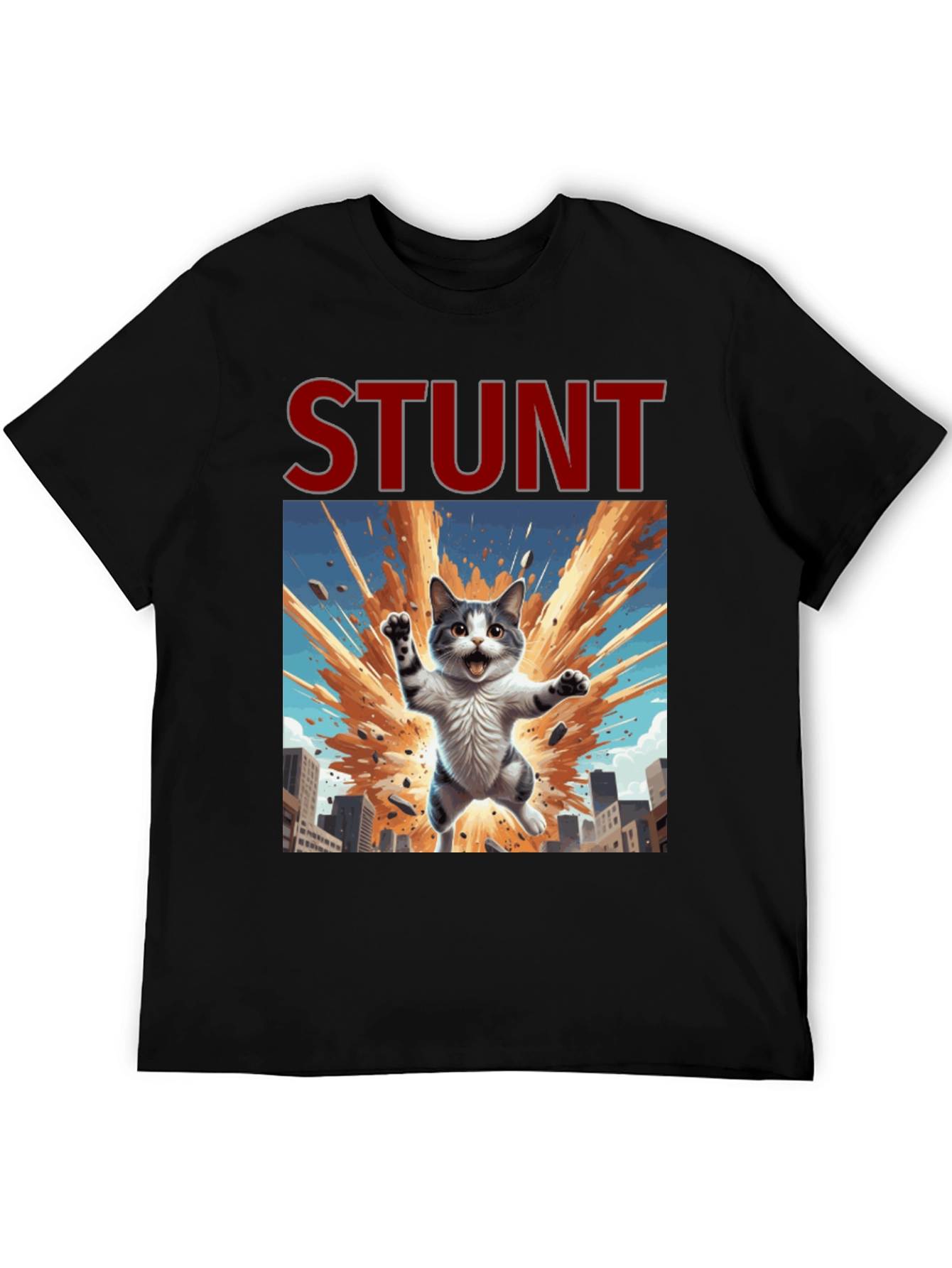 Stunt Cat Graphic Tee - Black Cotton T-Shirt