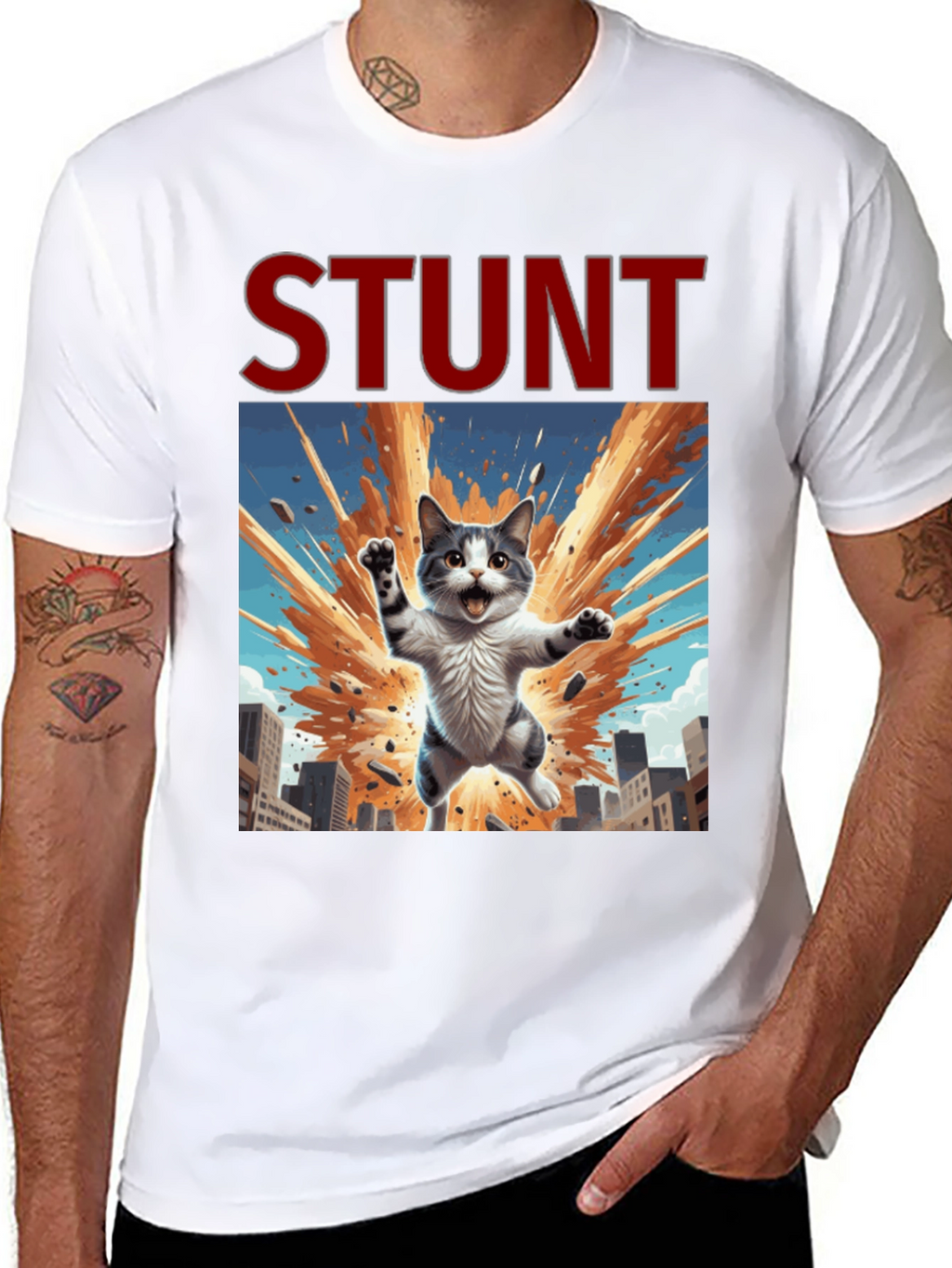 Stunt Cat Graphic Tee - Black Cotton T-Shirt