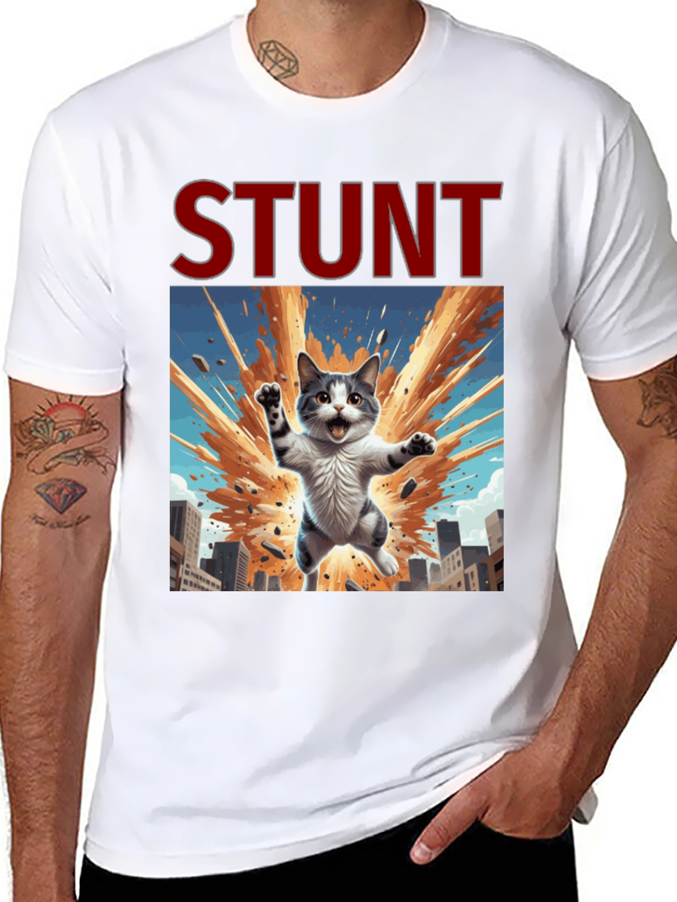 Stunt Cat Graphic Tee - Black Cotton T-Shirt