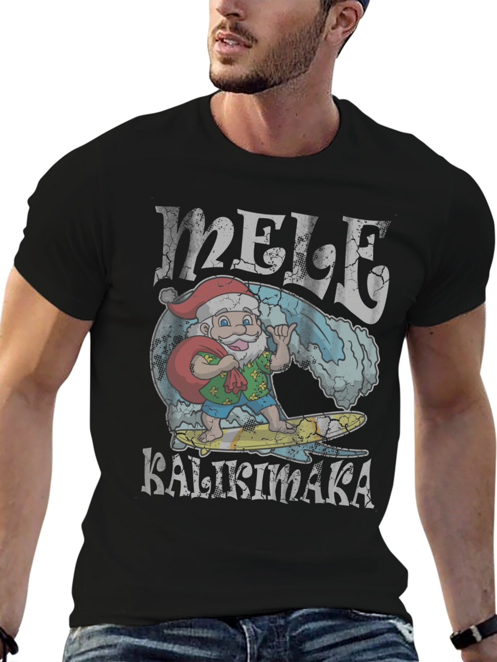 Mele Kalikimaka Santa Surfing Graphic T-Shirt