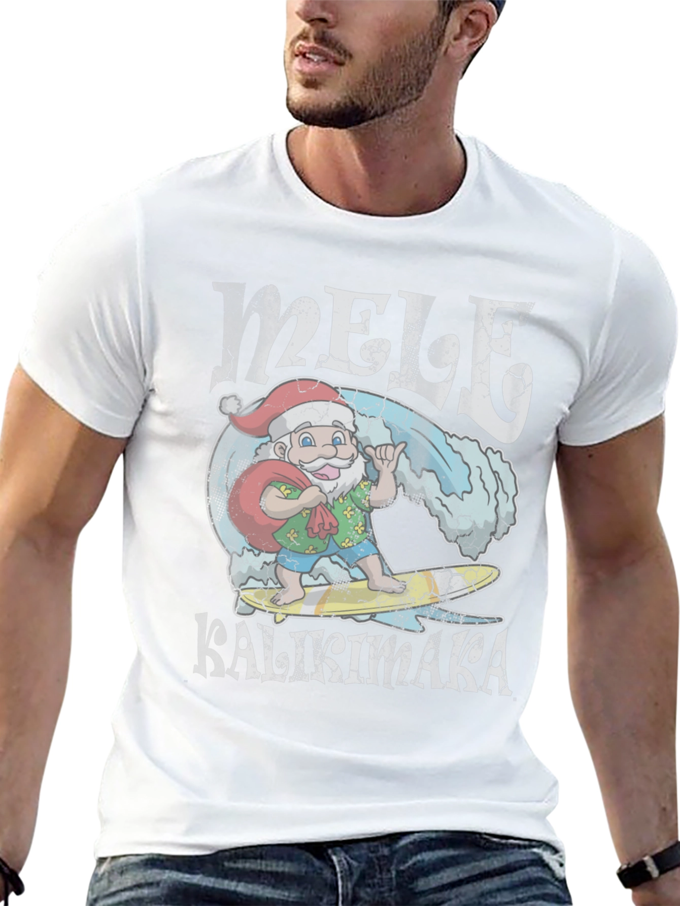 Mele Kalikimaka Santa Surfing Graphic T-Shirt