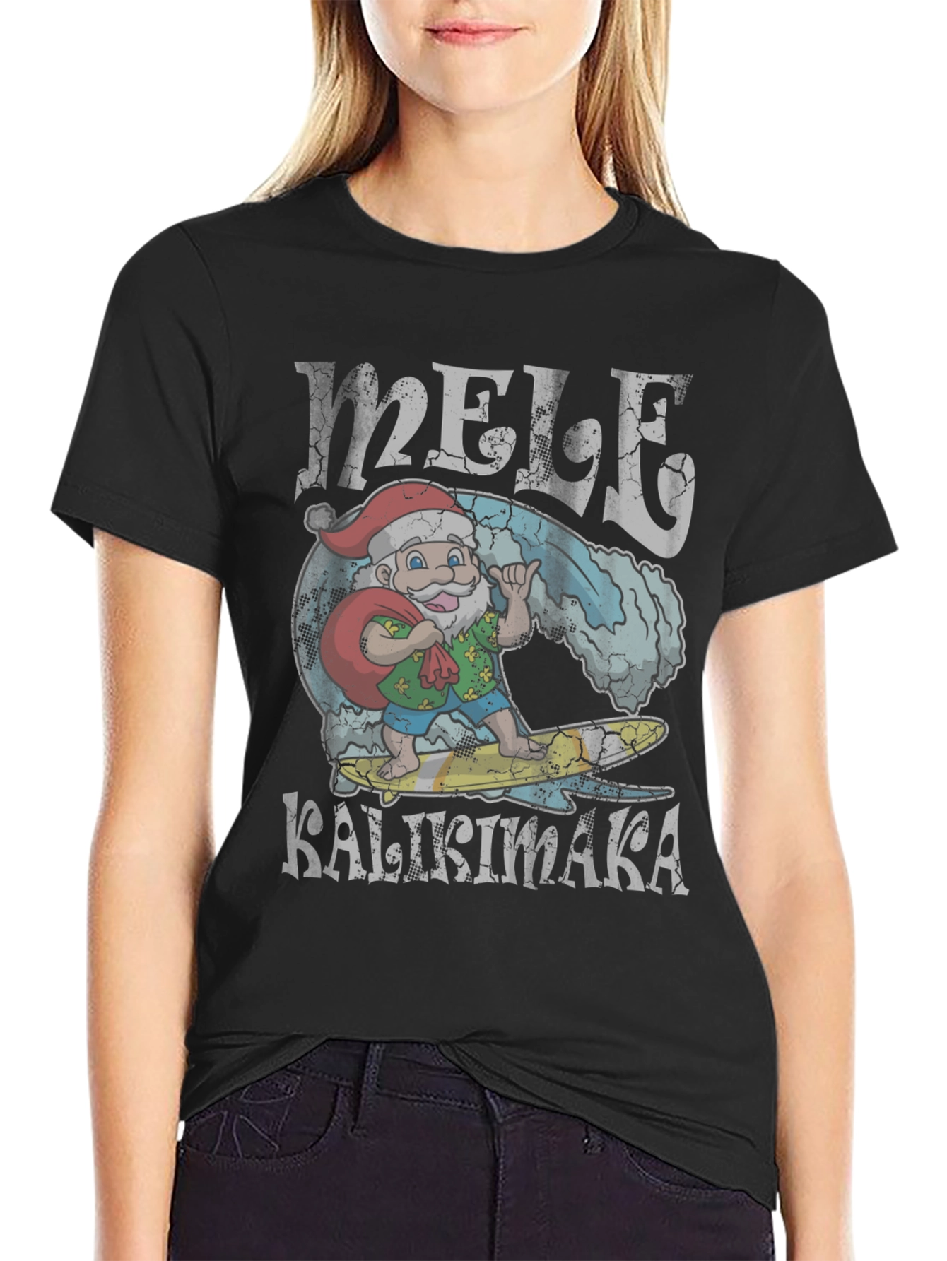 Mele Kalikimaka Santa Surfing Graphic T-Shirt
