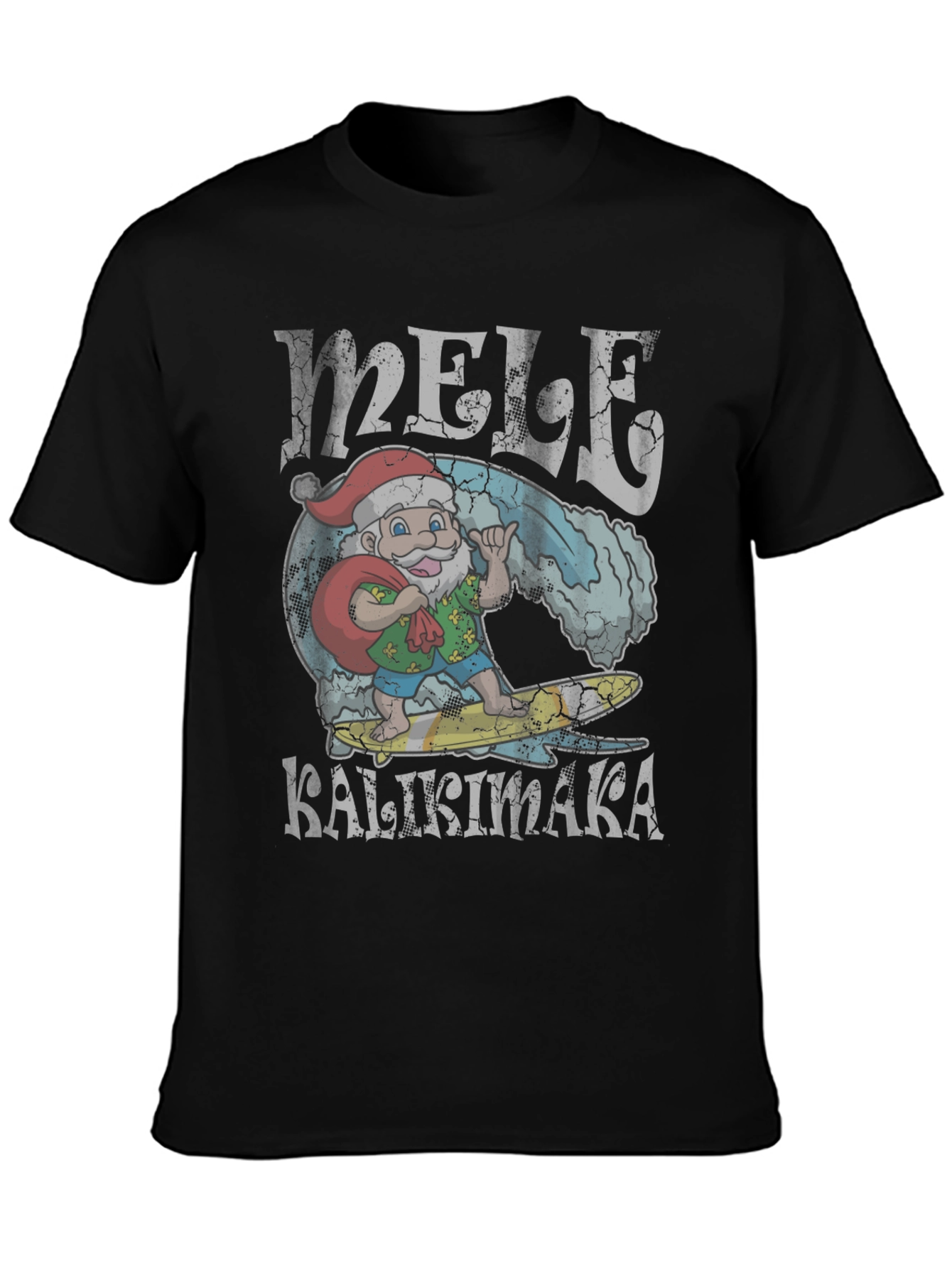 Mele Kalikimaka Santa Surfing Graphic T-Shirt