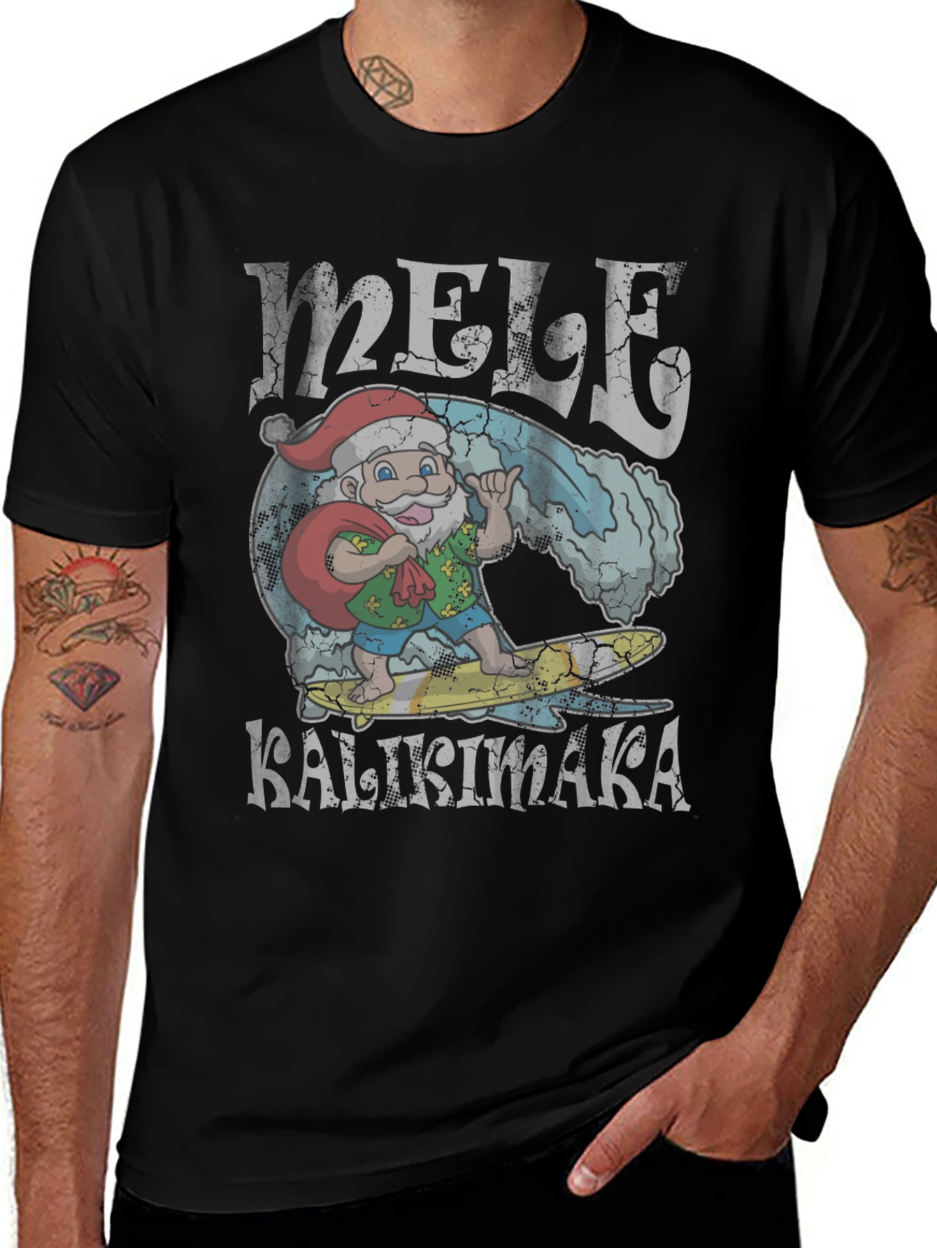 Mele Kalikimaka Santa Surfing Graphic T-Shirt