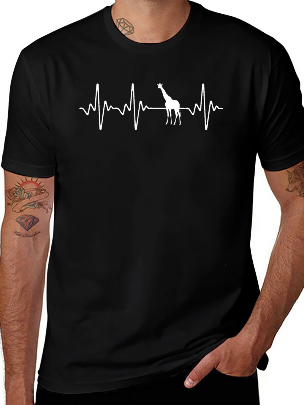 Giraffe Heartbeat Graphic Tee - Black
