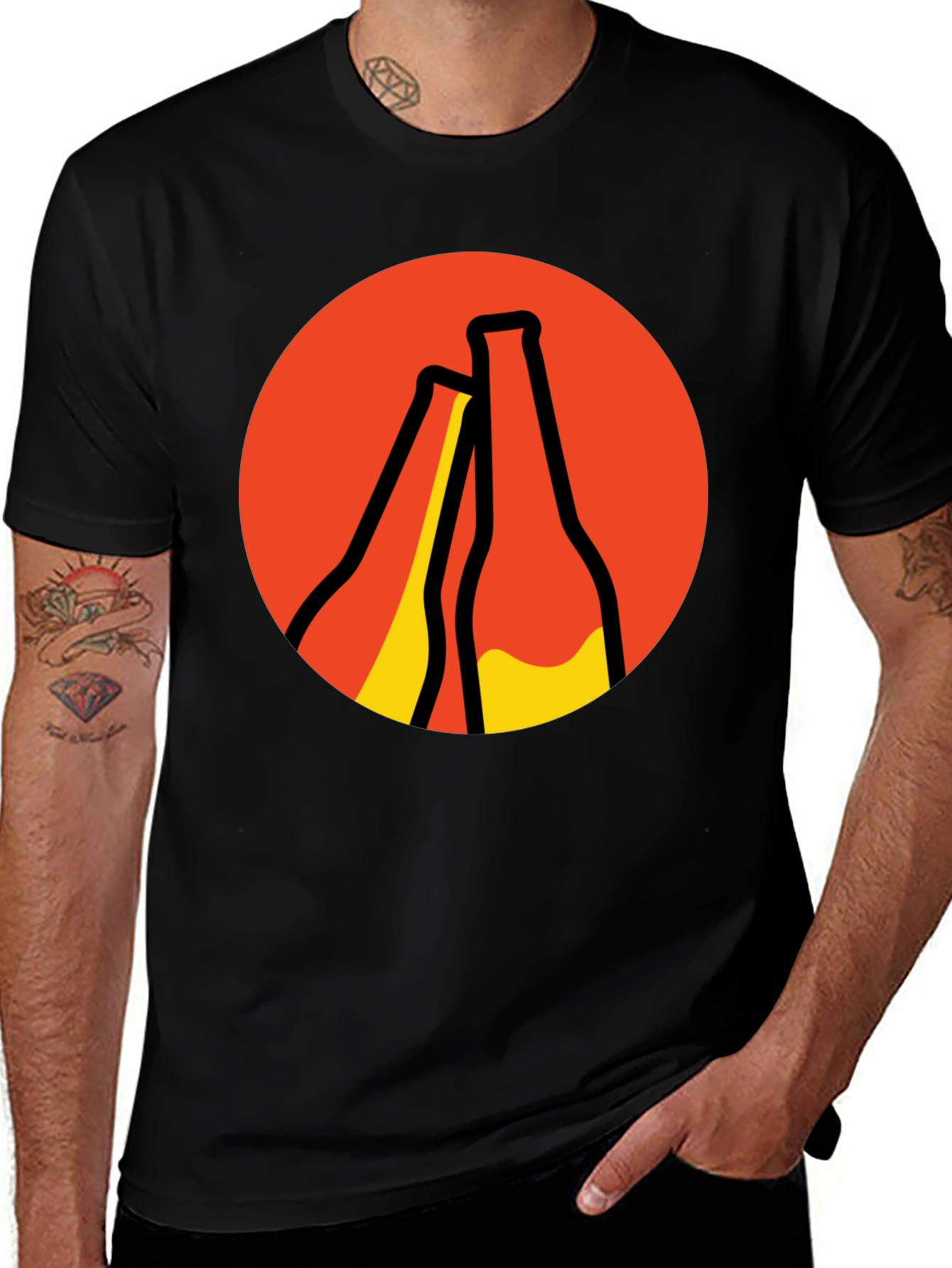 Retro Beer Bottle Graphic T-Shirt - Black
