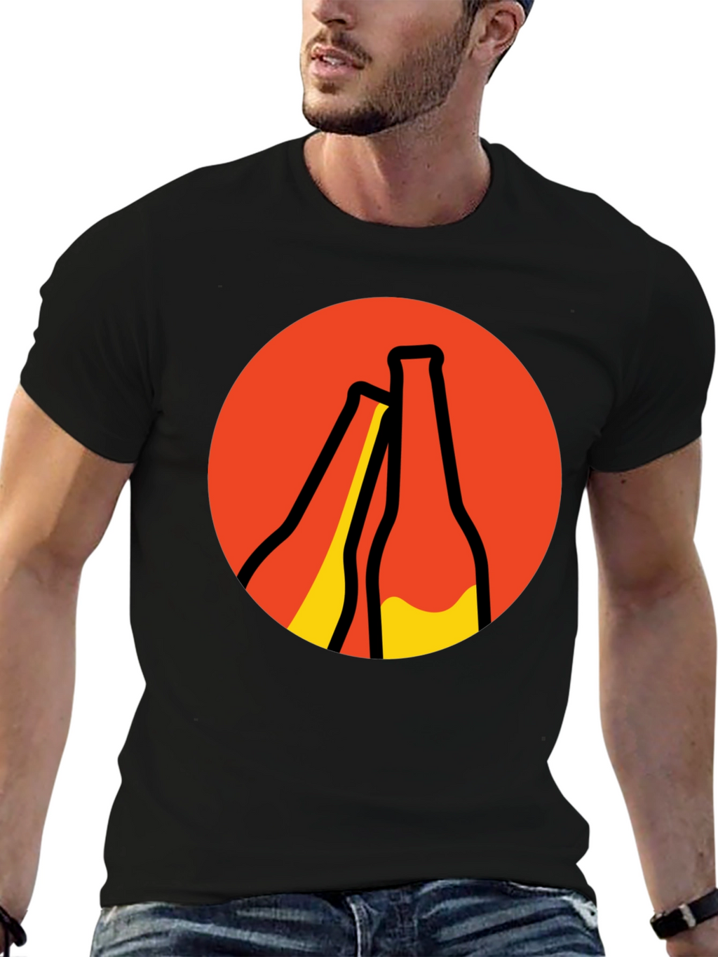 Retro Beer Bottle Graphic T-Shirt - Black