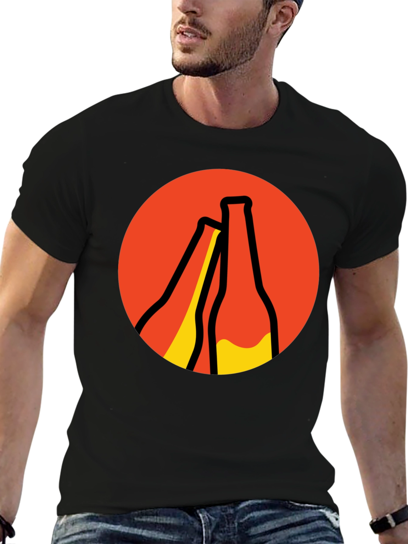 Retro Beer Bottle Graphic T-Shirt - Black