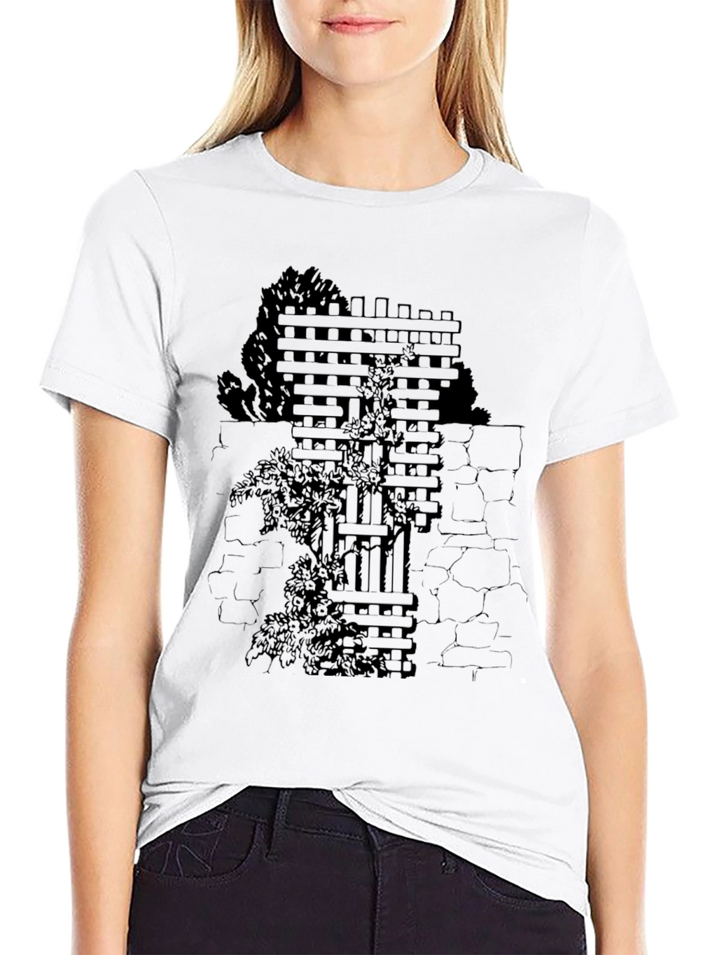Mens Black T-Shirt with Wall & Vines Graphic