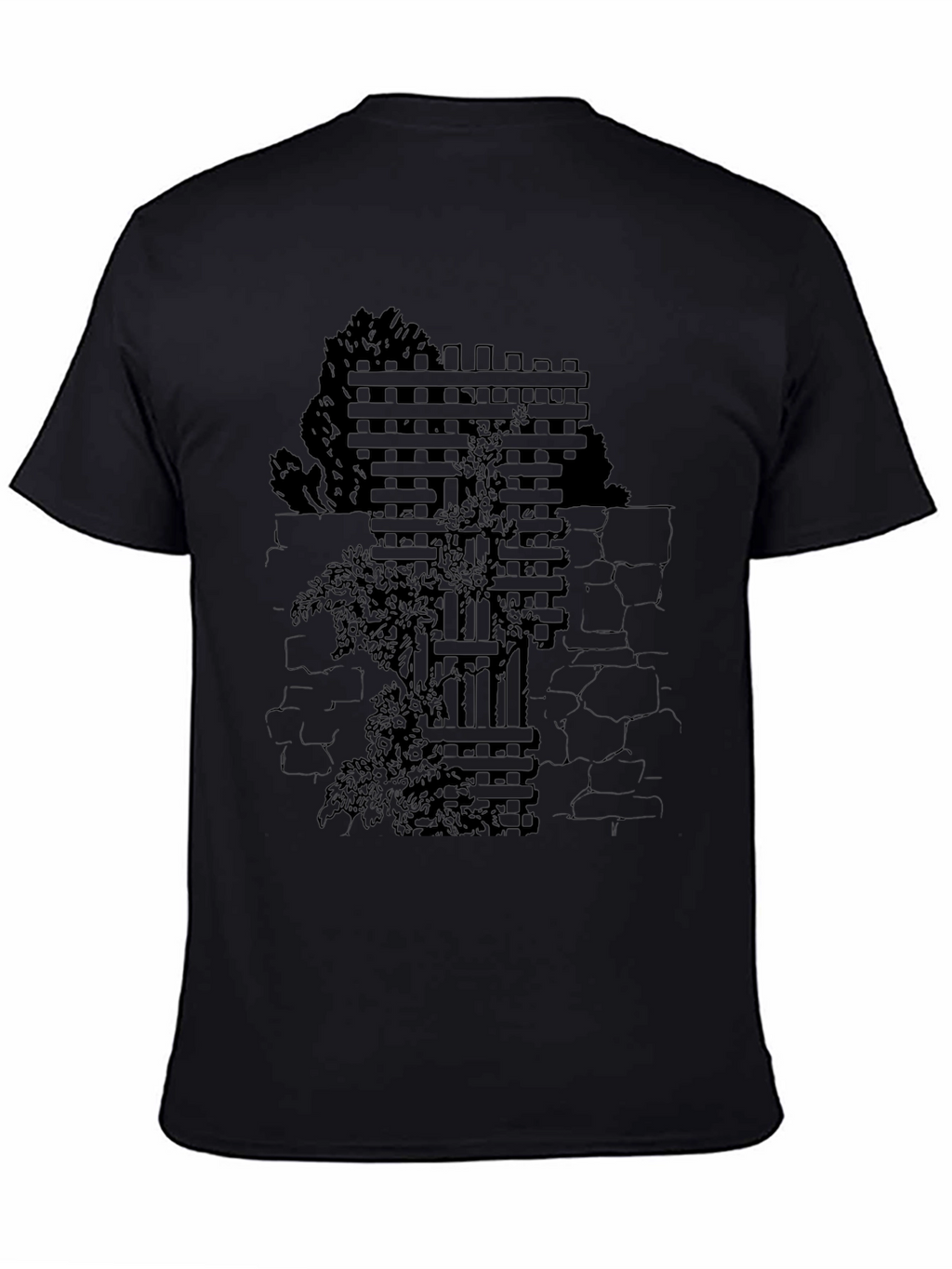 Mens Black T-Shirt with Wall & Vines Graphic