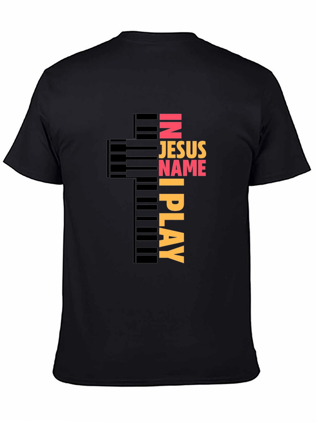 In Jesus Name I Play Piano Cross Graphic Tee