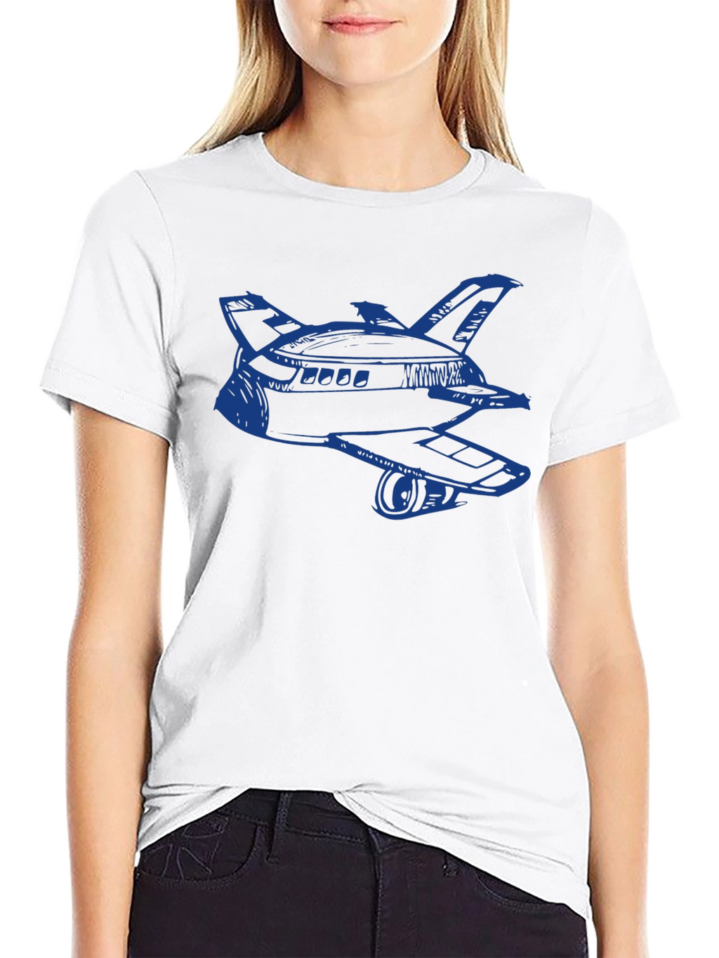 Retro Space Shuttle Graphic Tee - Black Cotton Blend