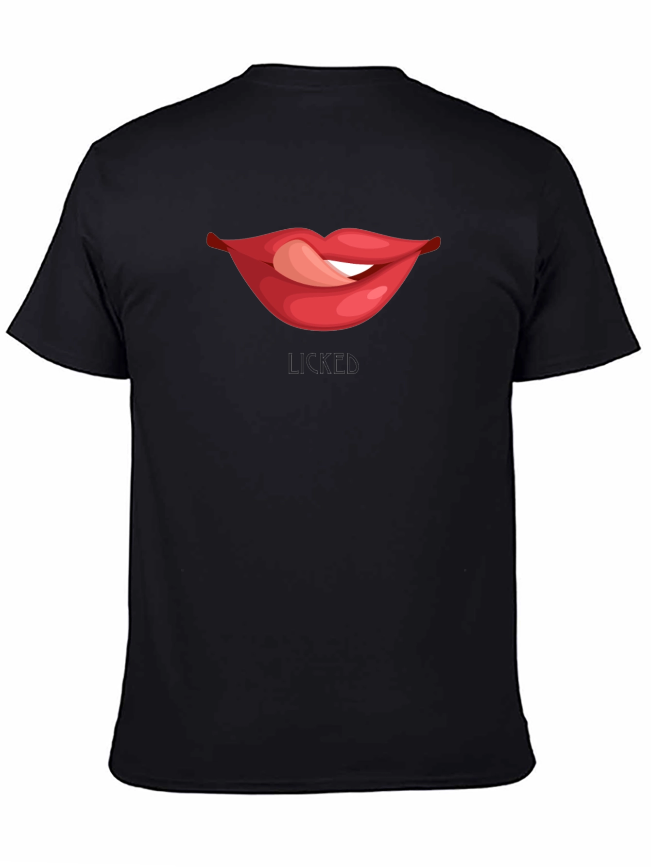 Licked Lips Graphic Tee - Black Cotton Blend T-Shirt