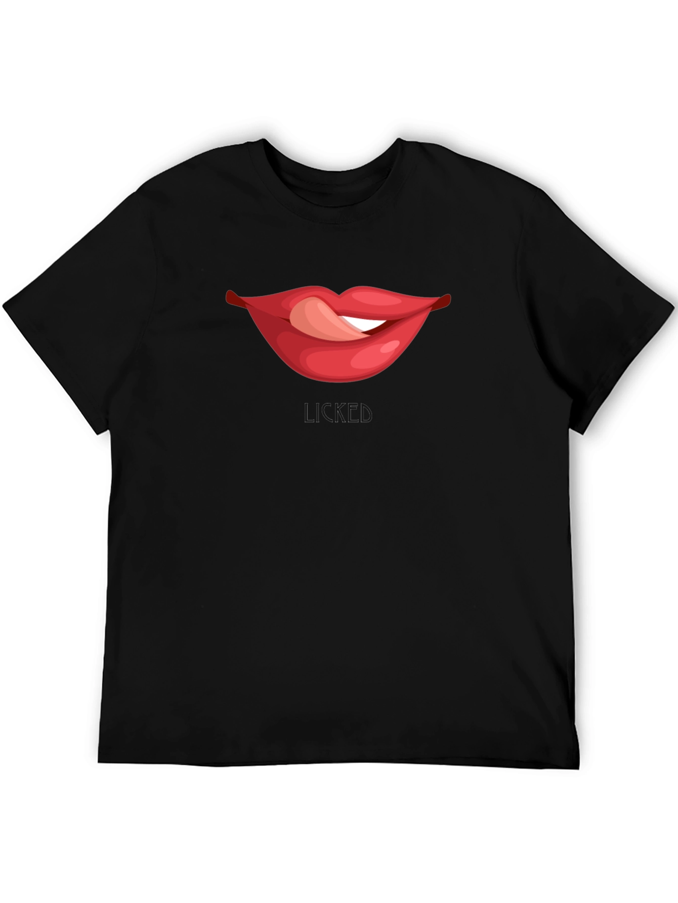 Licked Lips Graphic Tee - Black Cotton Blend T-Shirt