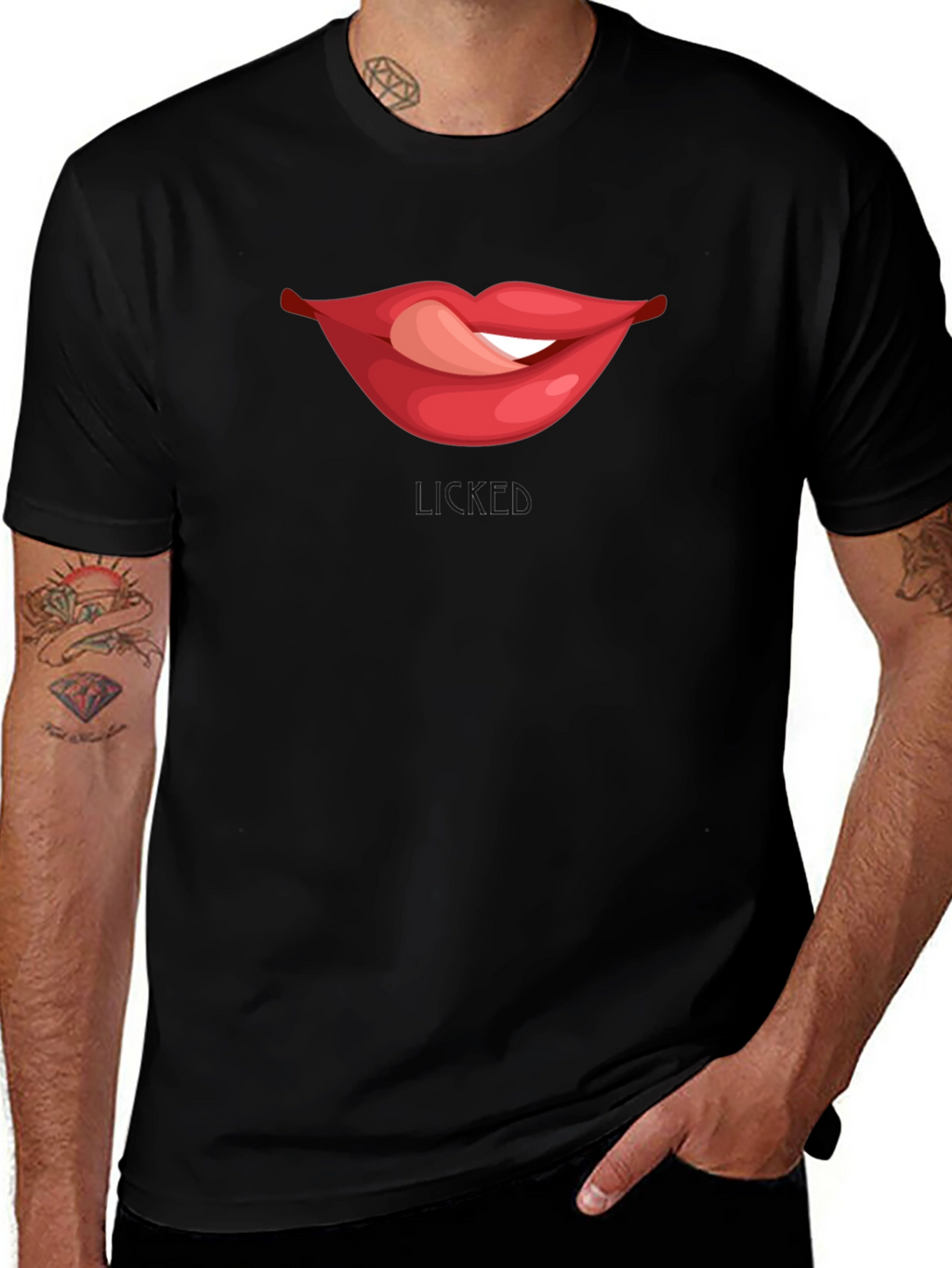 Licked Lips Graphic Tee - Black Cotton Blend T-Shirt
