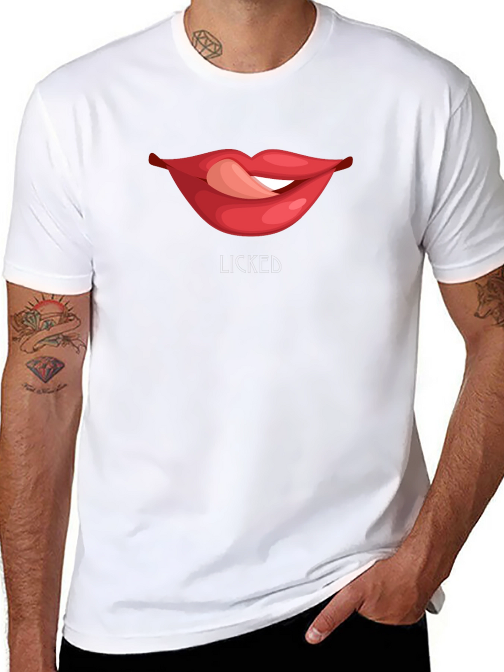 Licked Lips Graphic Tee - Black Cotton Blend T-Shirt