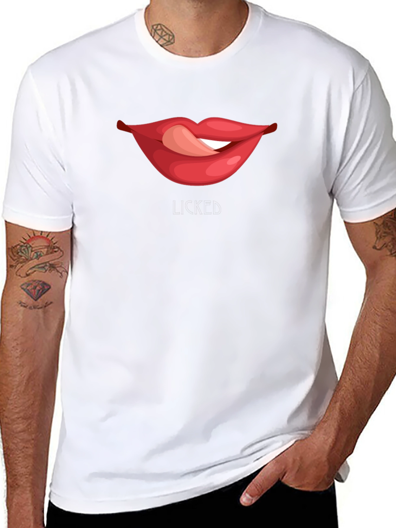 Licked Lips Graphic Tee - Black Cotton Blend T-Shirt