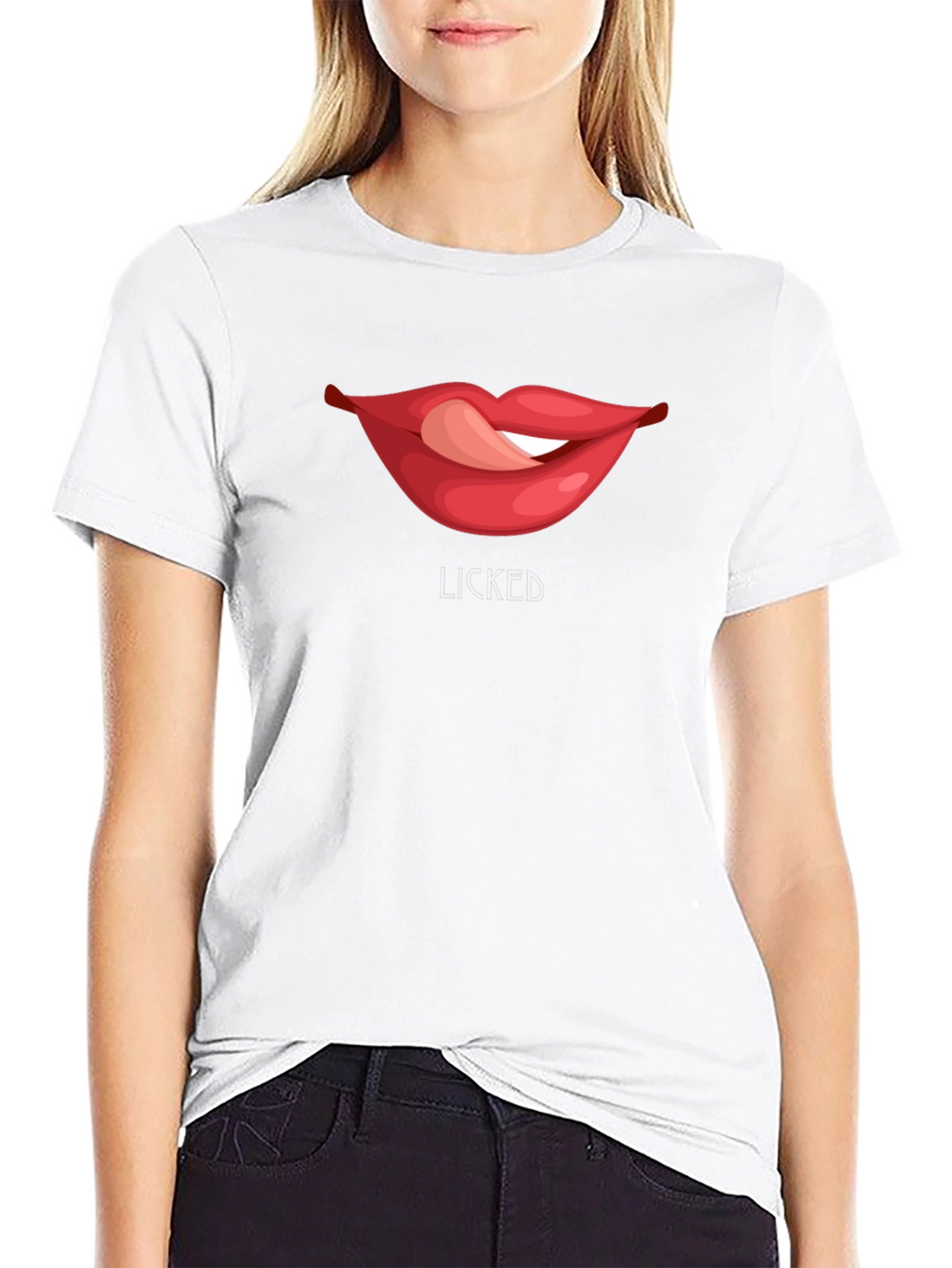 Licked Lips Graphic Tee - Black Cotton Blend T-Shirt