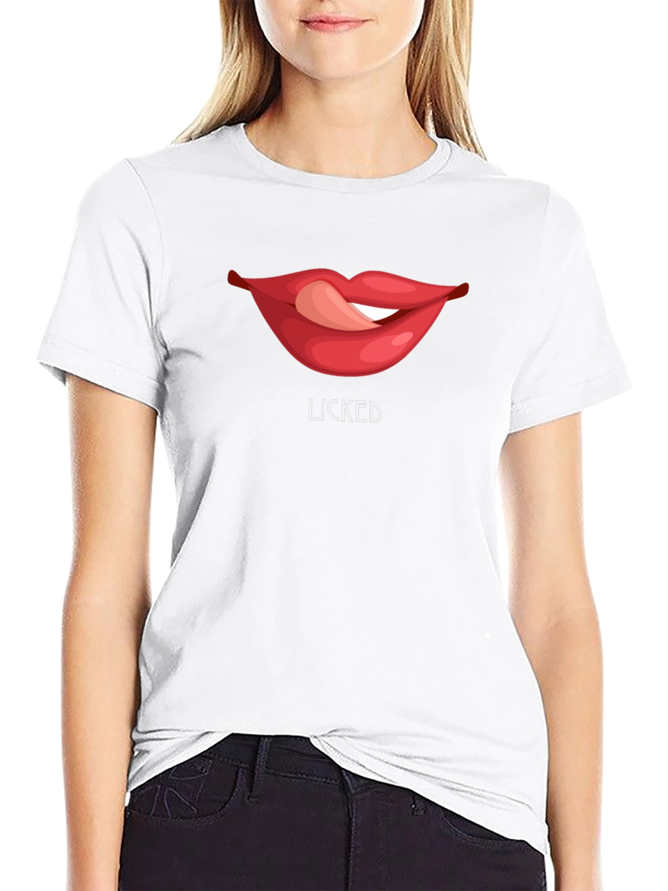 Licked Lips Graphic Tee - Black Cotton Blend T-Shirt