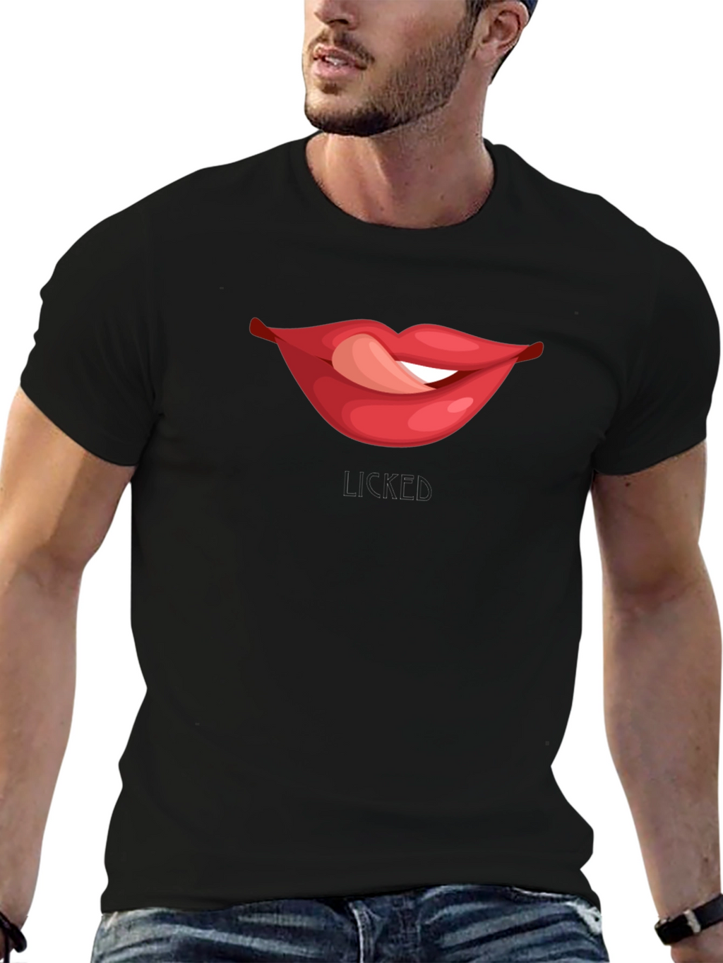 Licked Lips Graphic Tee - Black Cotton Blend T-Shirt