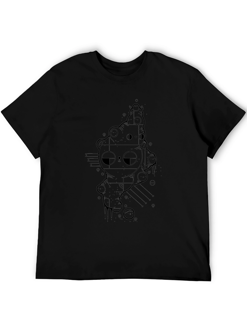Black Graphic Tee - Abstract Bear Design