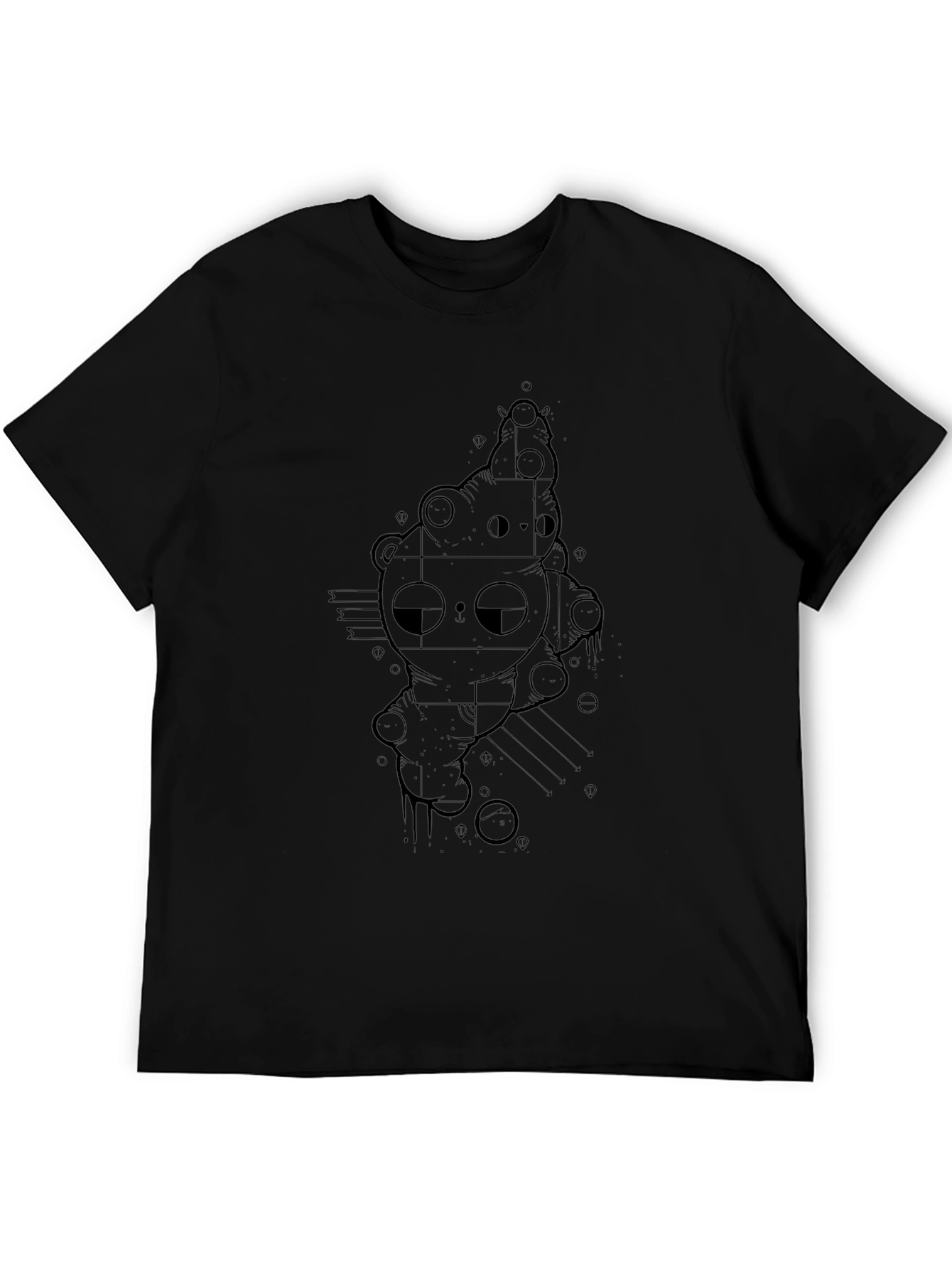 Black Graphic Tee - Abstract Bear Design