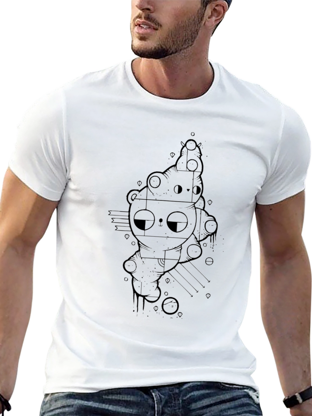 Black Graphic Tee - Abstract Bear Design