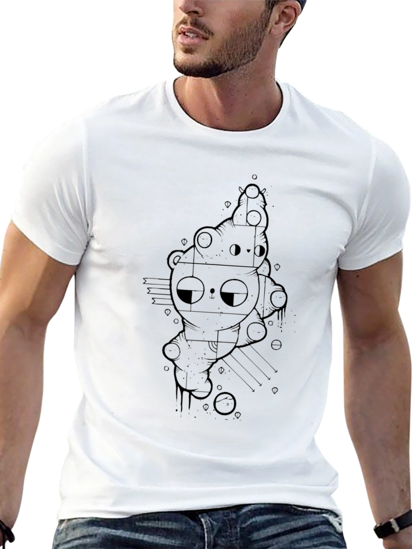 Black Graphic Tee - Abstract Bear Design