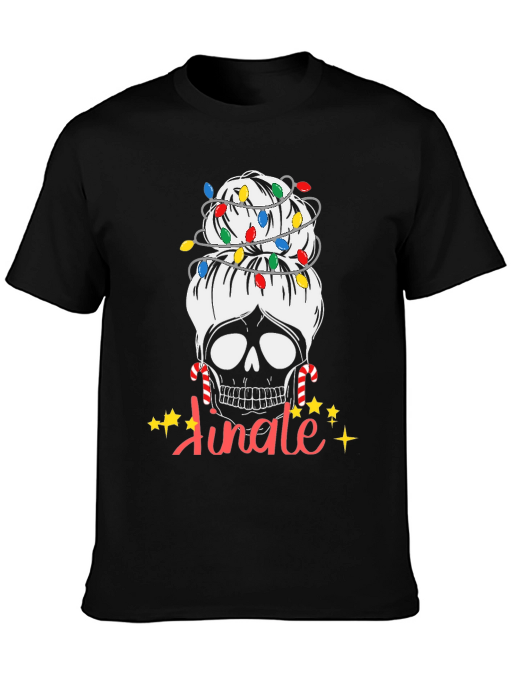 Jingle Skull Messy Bun Christmas T-Shirt